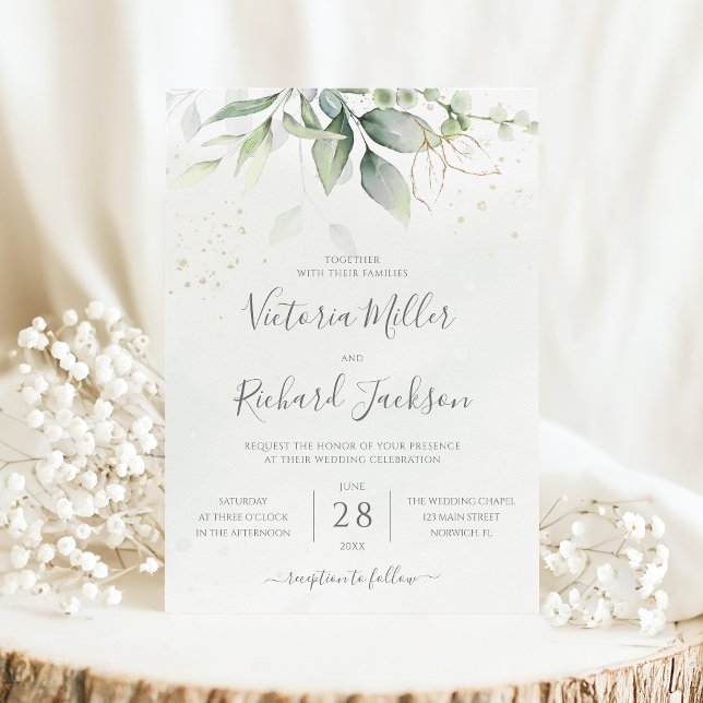 Invitación Eucalyptus Greenery Gold deja Boda botánico (Subido por el creador)