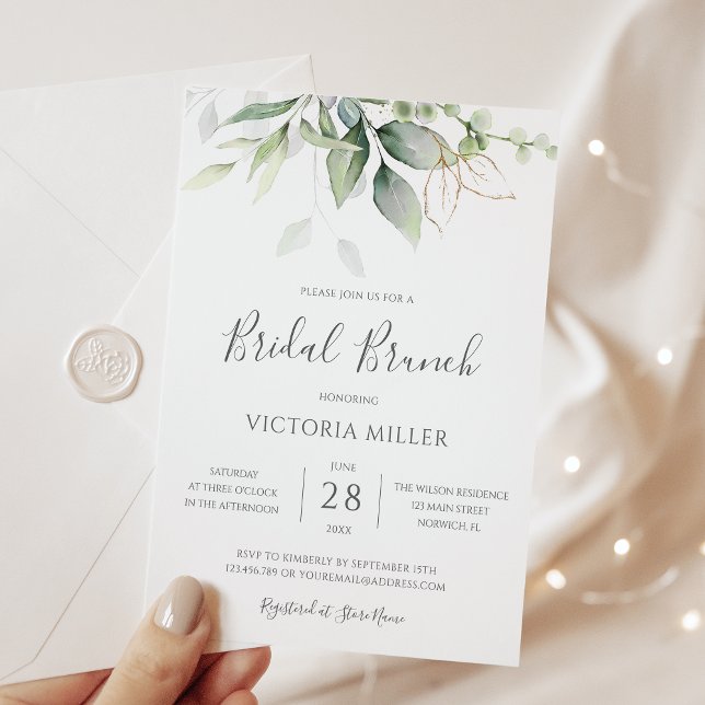 Invitación Eucalyptus Greenery Gold deja brunch (Subido por el creador)