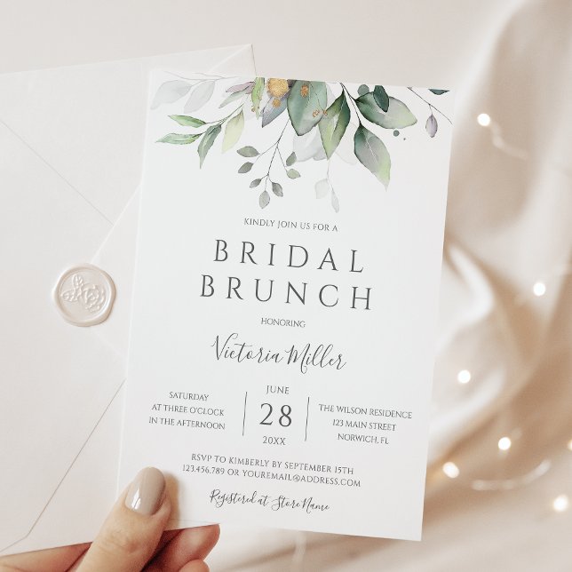 Invitación Eucalyptus Greenery Gold deja brunch (Subido por el creador)
