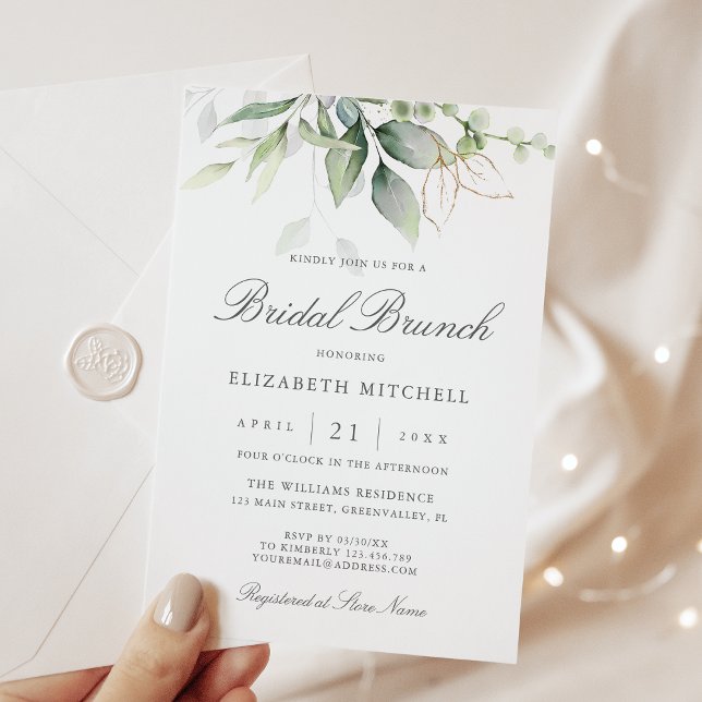 Invitación Eucalyptus Greenery Gold deja brunch (Subido por el creador)