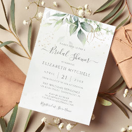 Invitación Eucalyptus Greenery Gold deja ducha de novia
