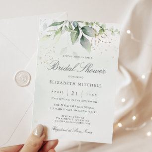 Invitación Eucalyptus Greenery Gold deja ducha de novia