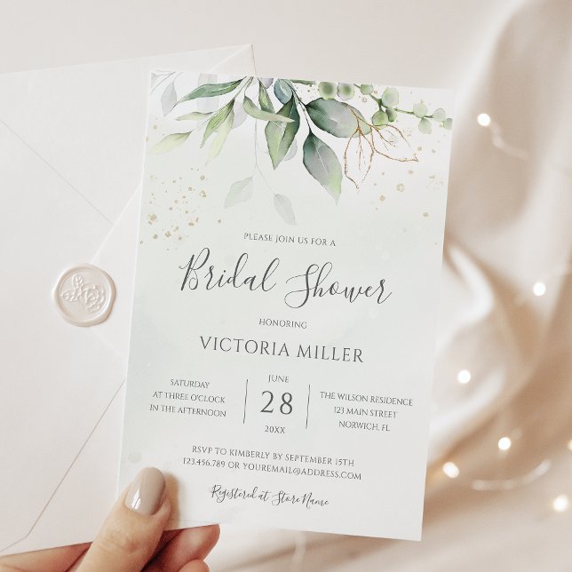 Invitación Eucalyptus Greenery Gold deja ducha de novia (Subido por el creador)