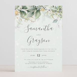 Invitación Eucalyptus Greenery Gold deja una elegante boda