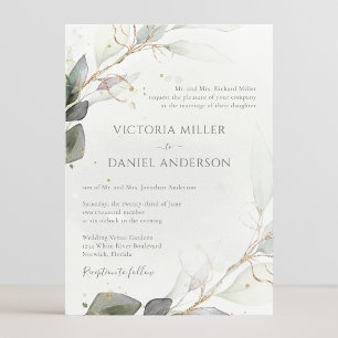 Invitación Eucalyptus Greenery Gold deja una elegante boda