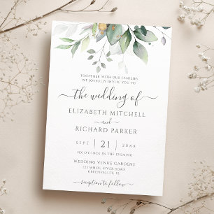 Invitación Eucalyptus Greenery Gold deja una elegante boda
