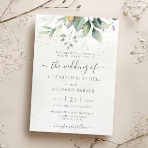 Invitación Eucalyptus Greenery Gold deja una elegante boda
