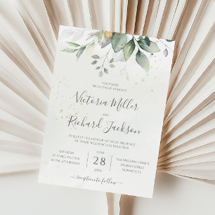 Invitación Eucalyptus Greenery Gold deja una elegante boda