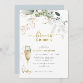 Invitación Eucalyptus Greenery Gold Dusty Blue Bridal Shower