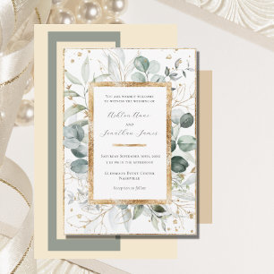 Invitación Eucalyptus Greenery Gold Elegant Wedding