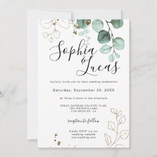 Invitación Eucalyptus Greenery Gold Elegante Boda de follaje