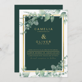 Invitación Eucalyptus Greenery Gold Emerald Boda QR CÓDIGO