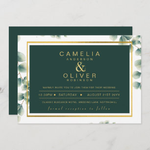 Invitación Eucalyptus Greenery Gold Emerald Boda QR CÓDIGO