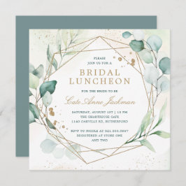 Invitación Eucalyptus Greenery Gold Geometric Bridal Luncheon
