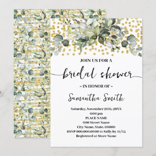 Invitación Eucalyptus Greenery Gold Purpurina Bridal Shower