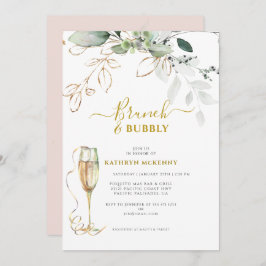 Invitación Eucalyptus Greenery Gold Rubor Pink Bridal Shower