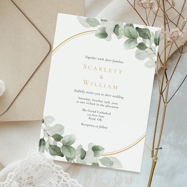 Invitación Eucalyptus Greenery Gold Sage Green Moderno Boda (Subido por el creador)