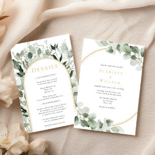 Invitación Eucalyptus Greenery Gold Simple Boda Todo En Uno