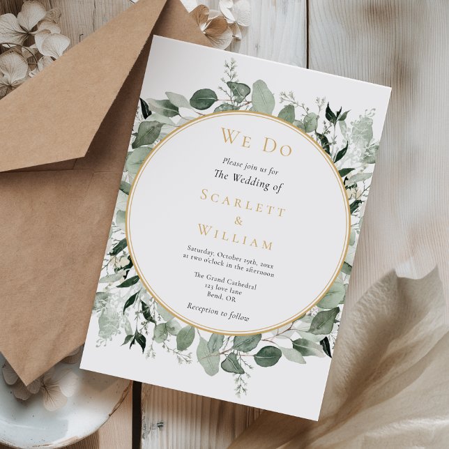 Invitación Eucalyptus Greenery Gold Simple Lo Hacemos Boda (Subido por el creador)