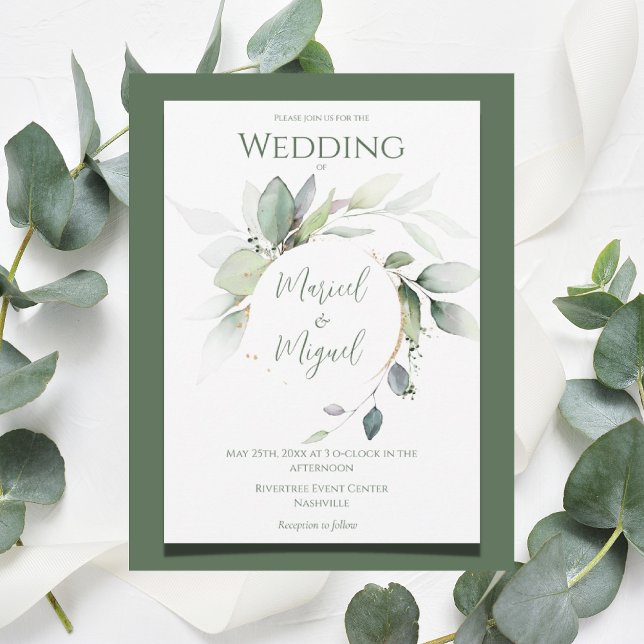 Invitación Eucalyptus Greenery Gold Watercolor Boda moderno (Subido por el creador)