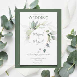 Invitación Eucalyptus Greenery Gold Watercolor Boda moderno
