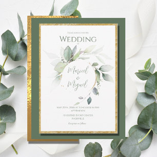 Invitación Eucalyptus Greenery Gold Watercolor Boda moderno