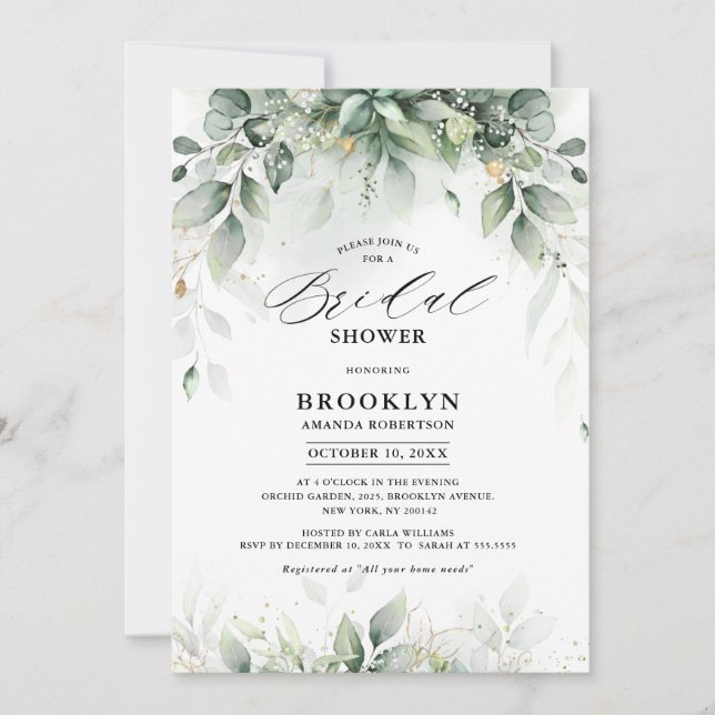 Invitación Eucalyptus Greenery Gum Ducha de novia botánica (Anverso)
