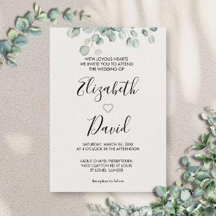 Invitación Eucalyptus Greenery Hand Drawn Heart