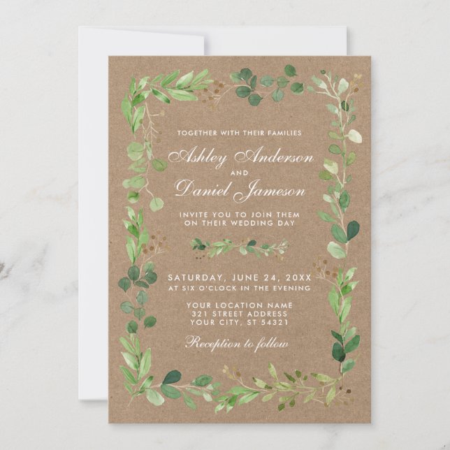 Invitación Eucalyptus Greenery Kraft Boda (Anverso)