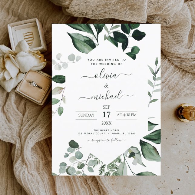Invitación Eucalyptus Greenery Modern Elegant Wedding (Subido por el creador)