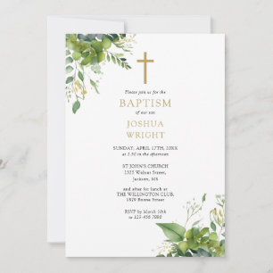 Invitación Eucalyptus Greenery Monograma Bautismo Christening