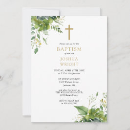 Invitación Eucalyptus Greenery Monograma Bautismo Christening