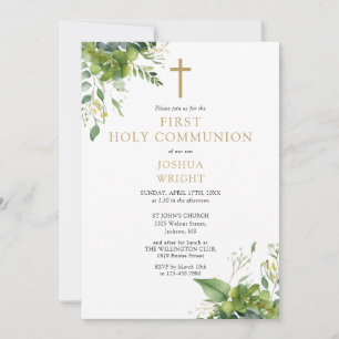 Invitación Eucalyptus Greenery Monograma Primera Comunión San