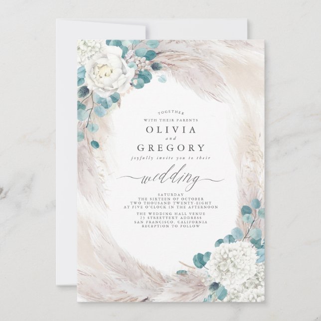 Invitación Eucalyptus Greenery Pampas Grass Boda exótico (Anverso)
