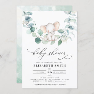 Invitación Eucalyptus Greenery Peanut Elephant Baby Shower