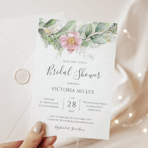 Invitación Eucalyptus Greenery Pink Floral Bridal Shower