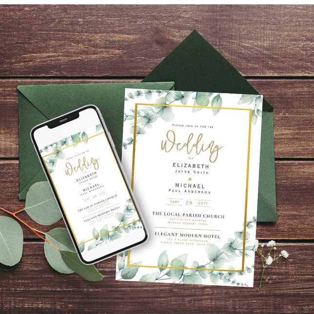 Invitación Eucalyptus Greenery Printed and Digital Boda (Subido por el creador)