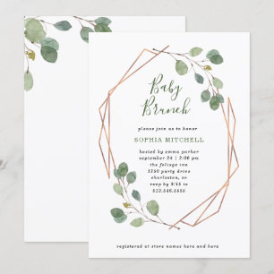 Invitación Eucalyptus Greenery Rosa Gold Geo Baby Brunch