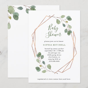Invitación Eucalyptus Greenery Rosa Gold Geo Baby Shower