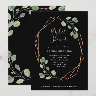 Invitación Eucalyptus Greenery   Rosa Gold Geo Bridal Shower