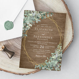 Invitación Eucalyptus Greenery Rustic Wood Boda Geométrico