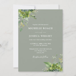 Invitación Eucalyptus Greenery Sage Green Monograma Boda