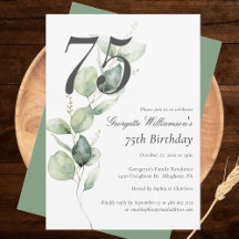Eucalyptus Greenery Script 75 cumpleaños