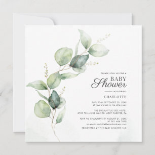 Invitación Eucalyptus Greenery Script Baby Shower Botánico