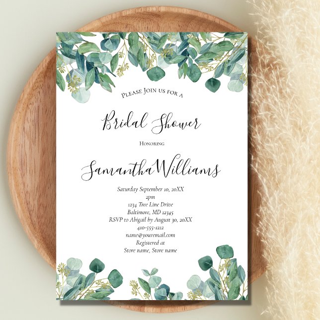 Invitación Eucalyptus Greenery Script Trendy Bridal Shower (Subido por el creador)