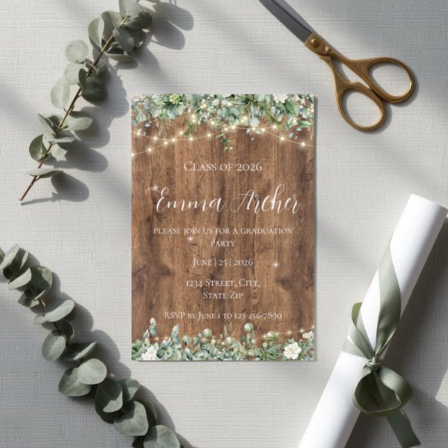 Invitación Eucalyptus Greenery & String Lights Graduation (Subido por el creador)