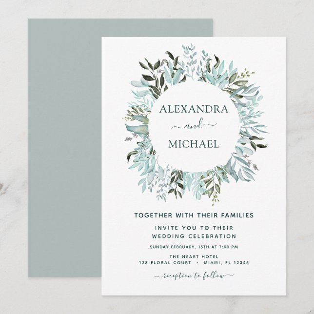 Invitación Eucalyptus Greenery Succulent Elegant Wedding (Anverso / Reverso)