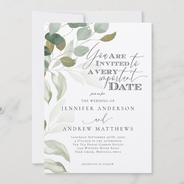 Invitación Eucalyptus Greenery Succulent Elegant Wedding (Anverso)