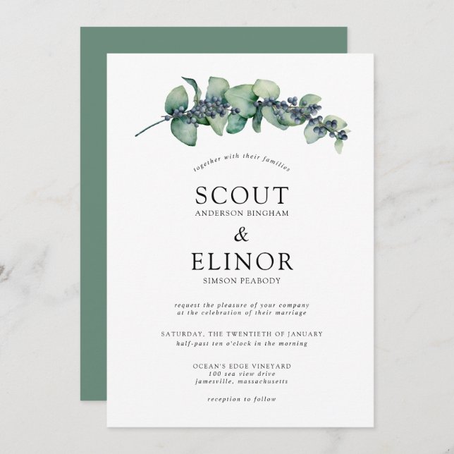 Invitación Eucalyptus Greenery Succulent Elegant Wedding (Anverso / Reverso)