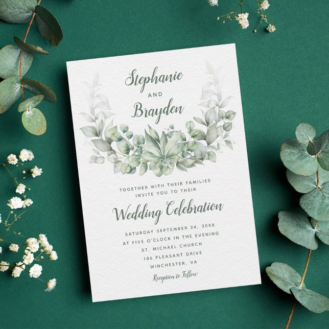 Invitación Eucalyptus Greenery Succulent Wreath Wedding (Subido por el creador)